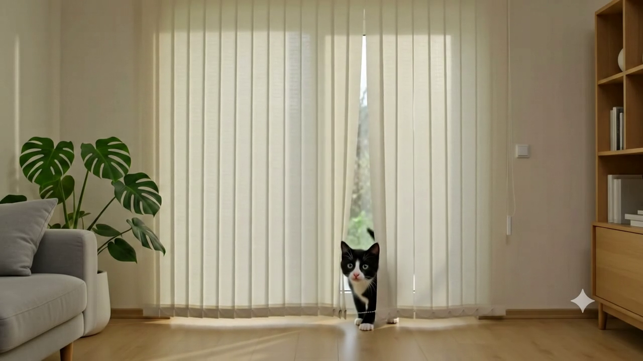 Einen HomeFlair Lamellenvorhang nach Maß finden selbst Katzen toll