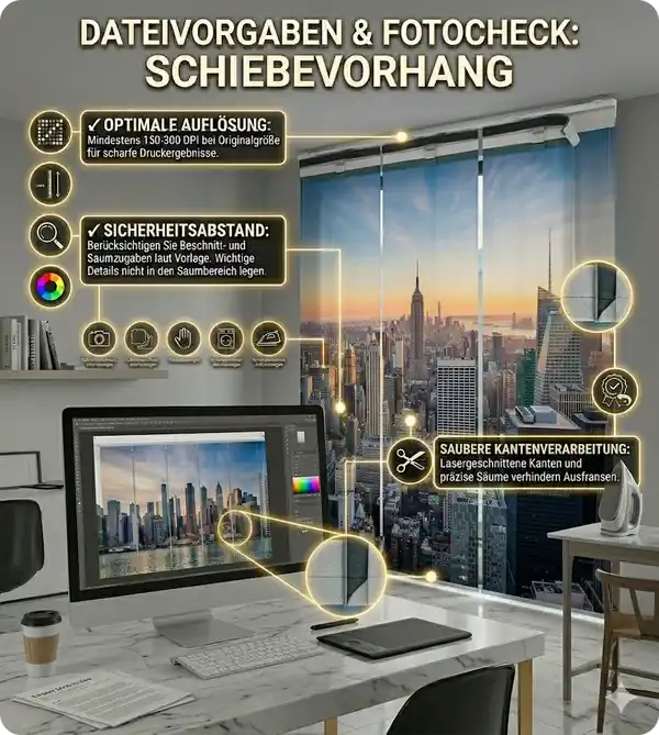 Druckvorgaben zum Schiebevorhang bedrucken
