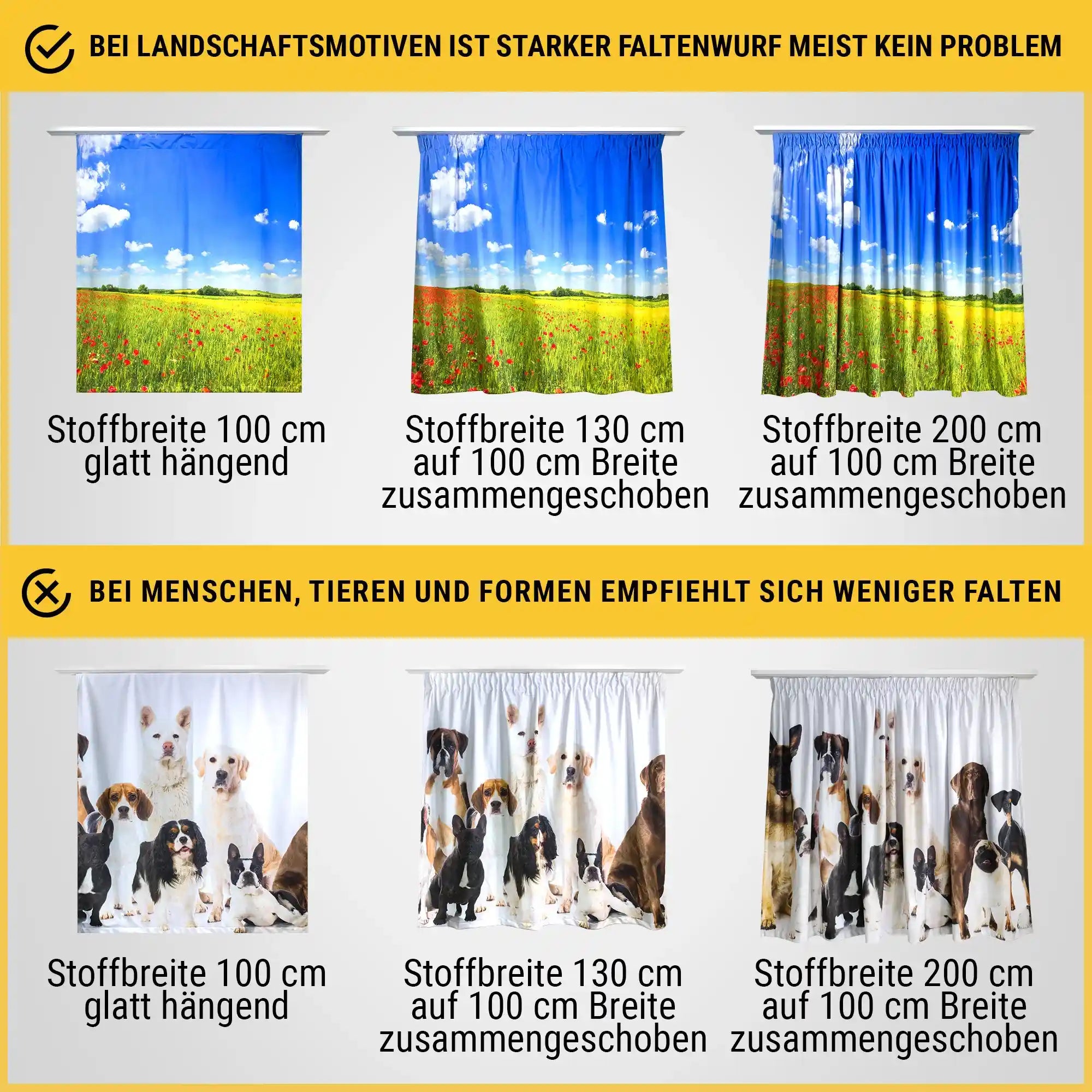 Stoffzugabe beim bedruckten Foto Vorhang