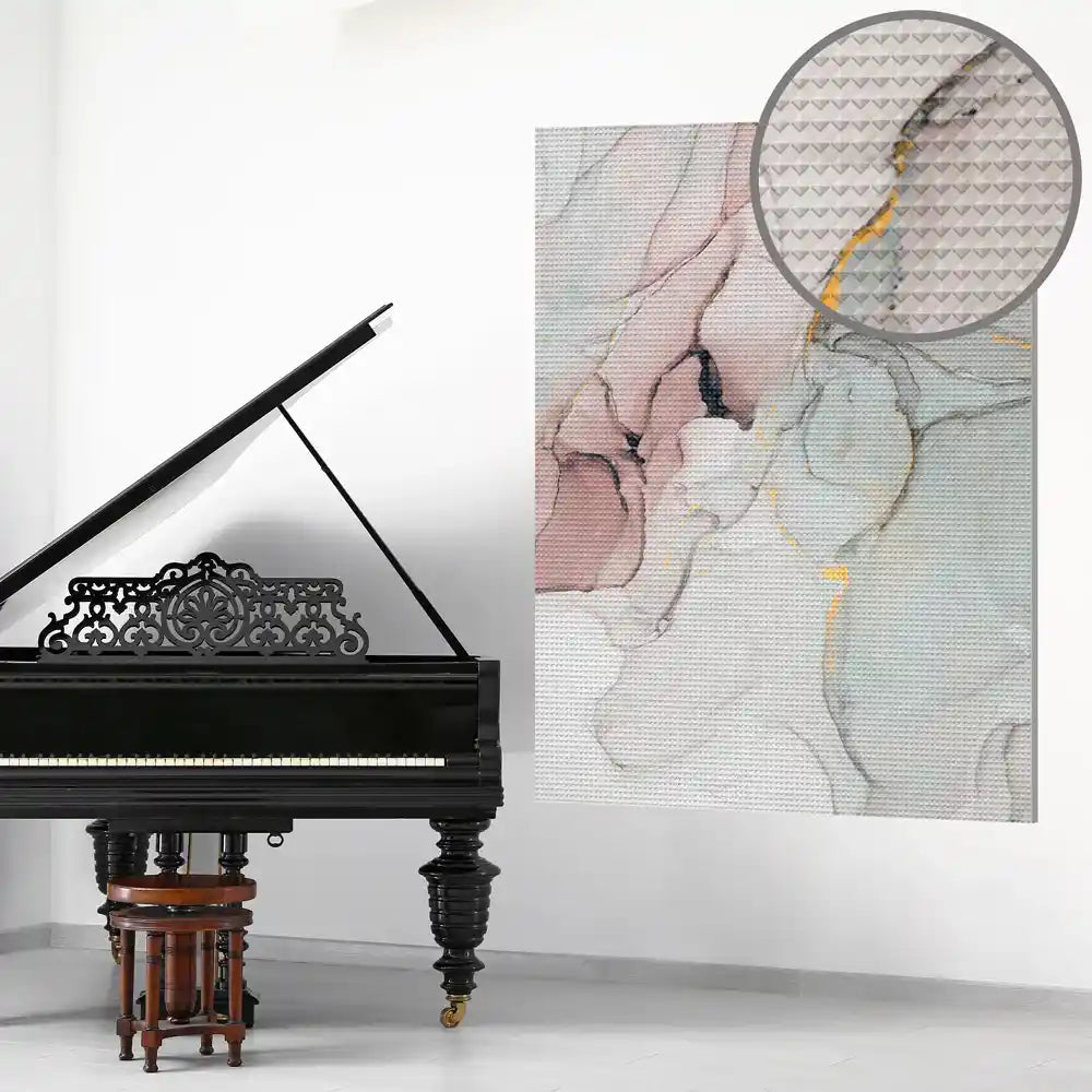 Foto Akustik Stoff bedruckt mit Schall Absorption Beispiel Klavier