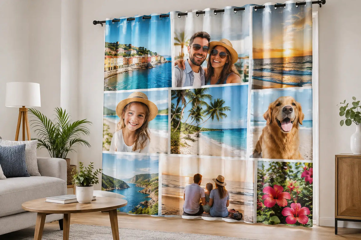Eine Fotocollage auf Vorhang drucken lassen