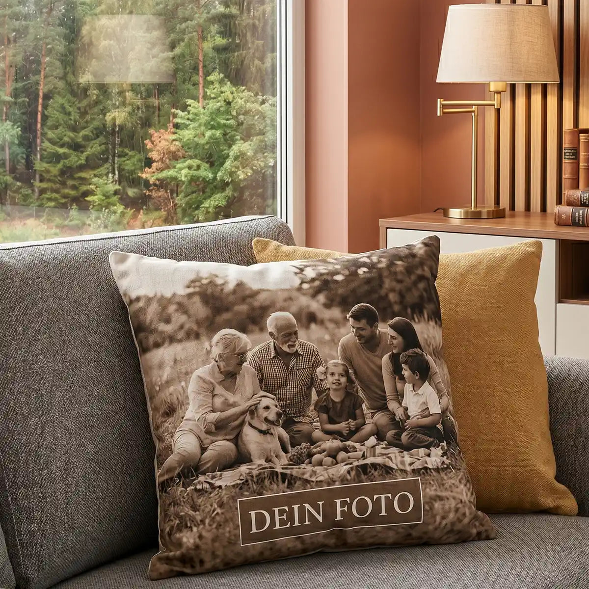 Foto Stoff bedruckt als Kissen mit Dekostoff