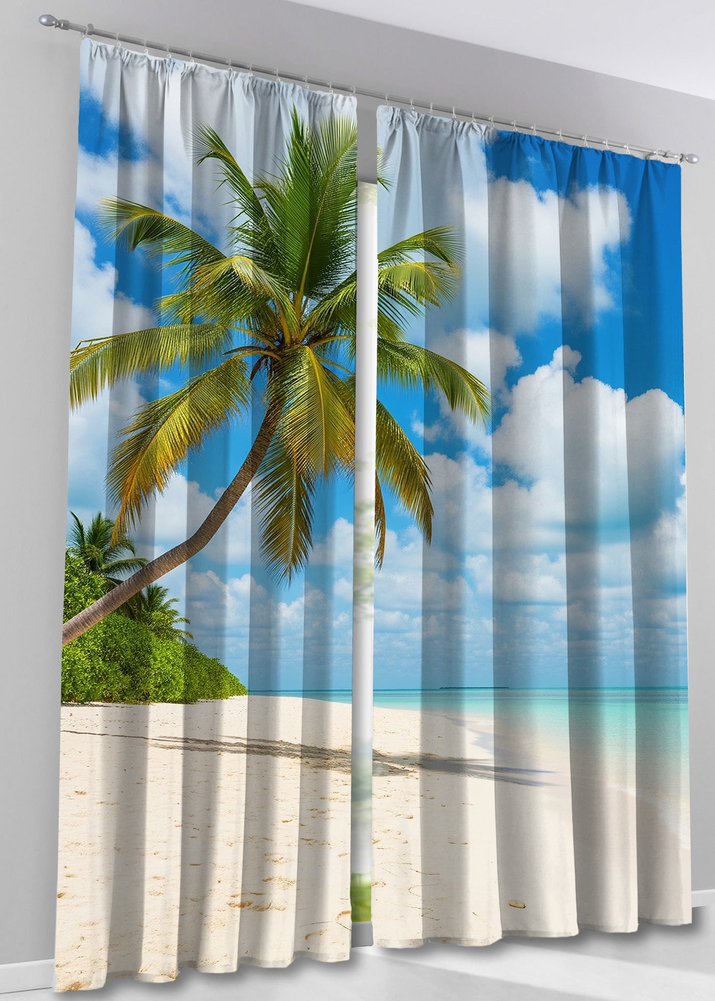 Fotovorhang Meer, Strand und Palme