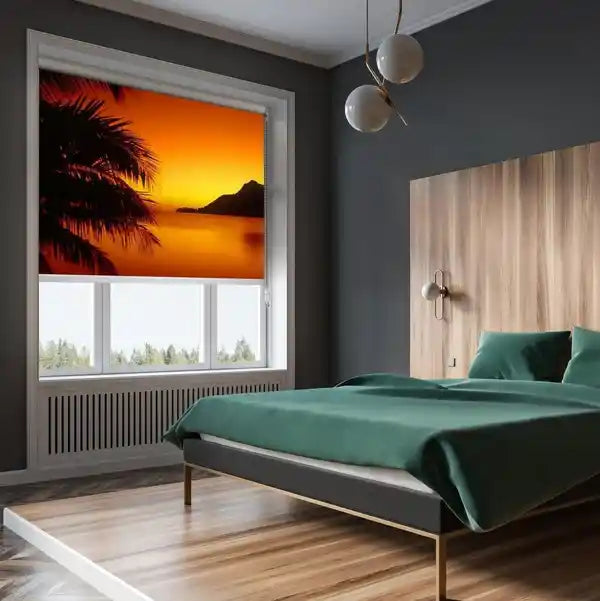 Foto Verdunklungs-Stoff bedruckt mit als Rollo im Schlafzimmer