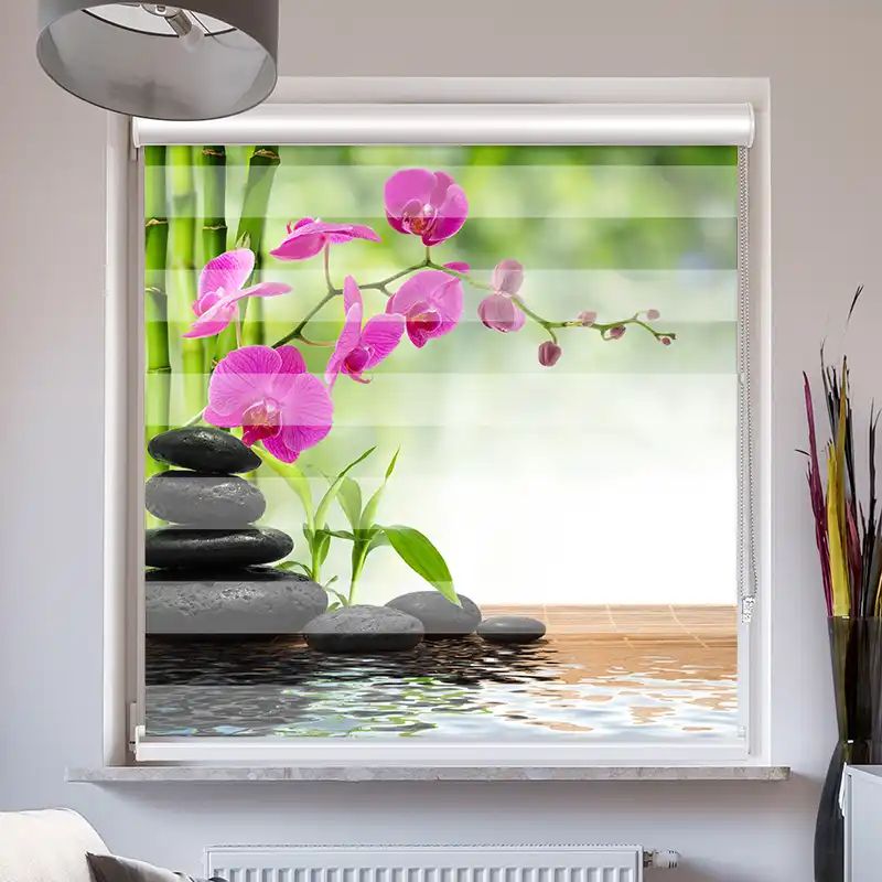 Foto Doppelrollo mit Kassette "Schwarze Steine Orchidee"
