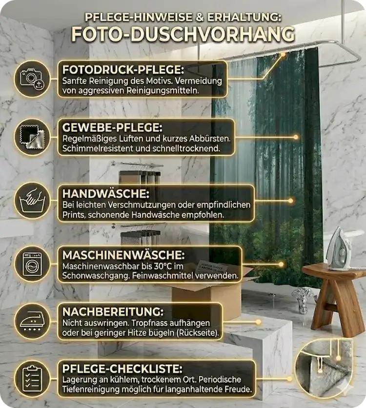 Pflege von einem Foto-Duschvorhang