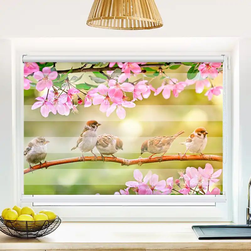 417871352 Spatzen Auf Zweig Mit Blüten