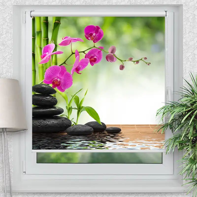 Klemmrollo "Schwarze Steine Orchidee"