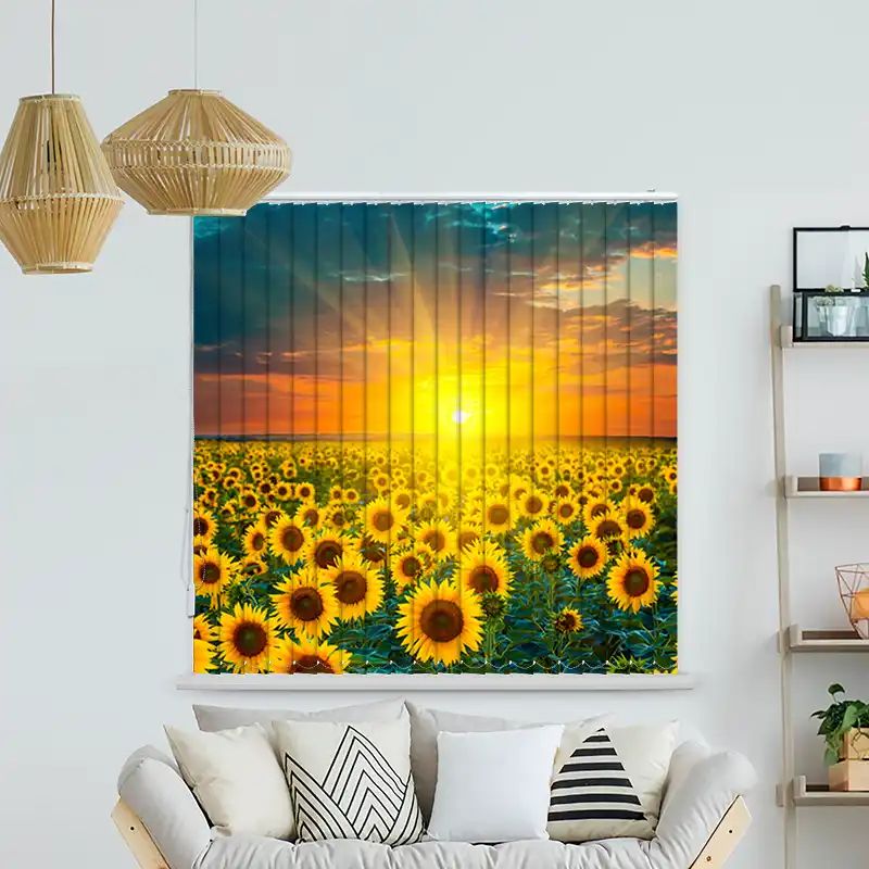 Foto Lamellenvorhang "Sonnenblumenfeld Im Sonnenuntergang"