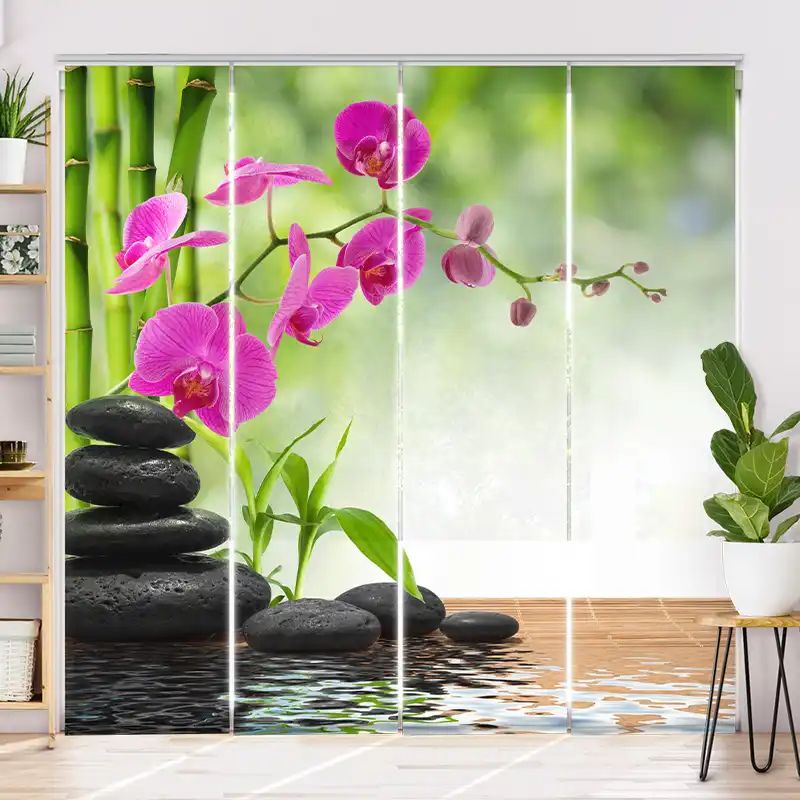 Schiebegardine "Schwarze Steine Orchidee"