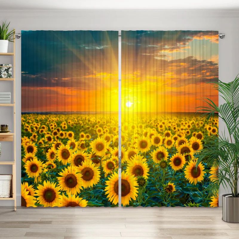 Fotovorhang "Sonnenblumenfeld Im Sonnenuntergang"