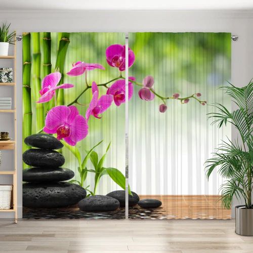 Fotovorhang "Schwarze Steine Orchidee"