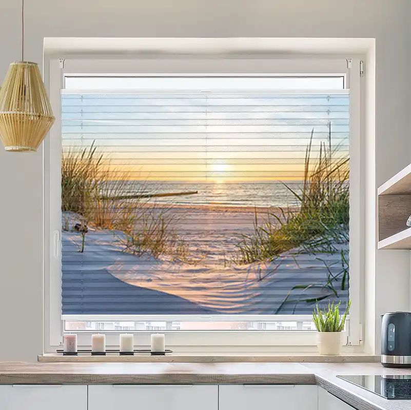 Foto Wabenplissee "Ostsee Düne Sonnenuntergang"