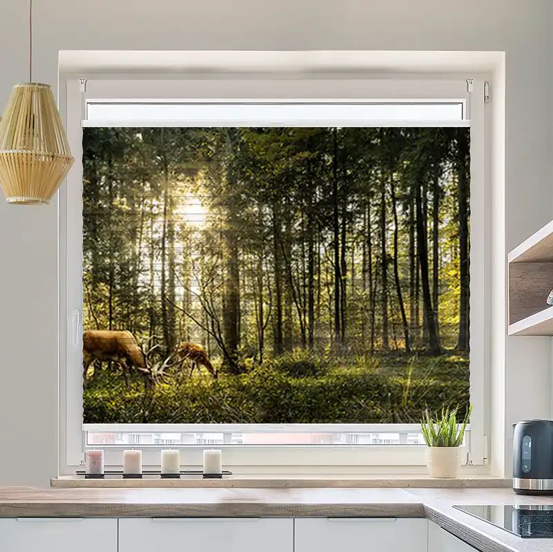 Foto Wabenplissee "Hirsch Reh Wald"
