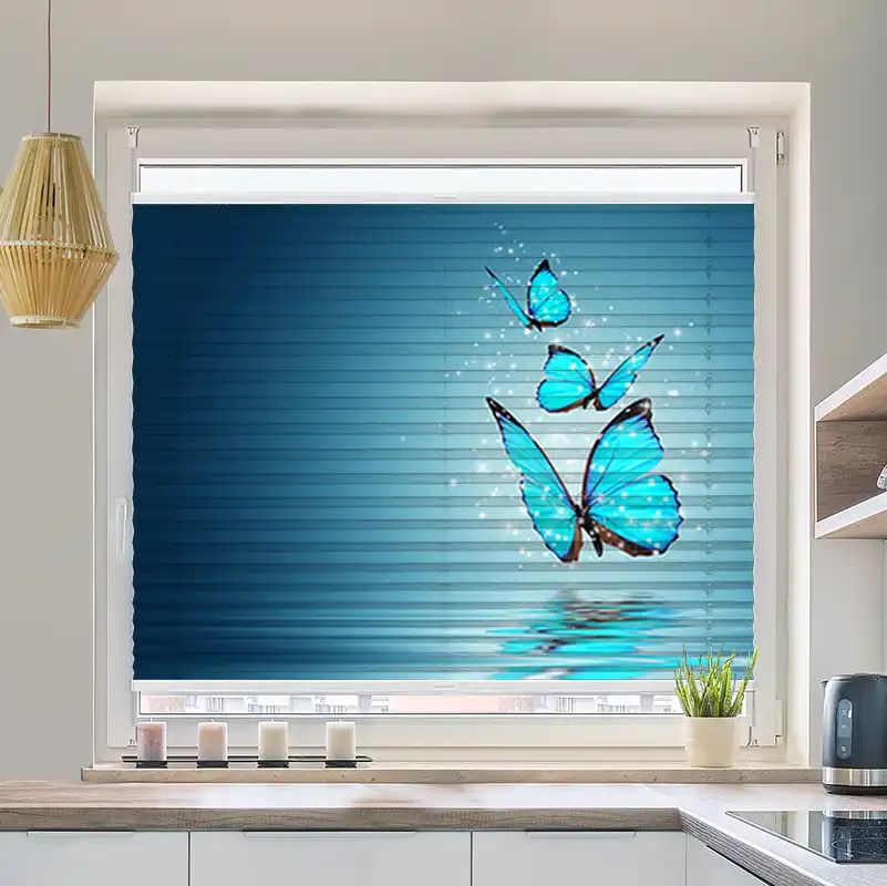Foto Wabenplissee "Blaue Schmetterlinge"