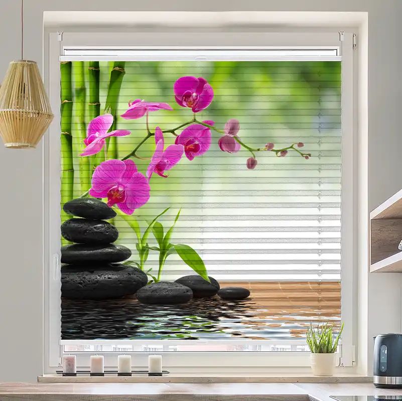 Foto Wabenplissee "Schwarze Steine Orchidee"